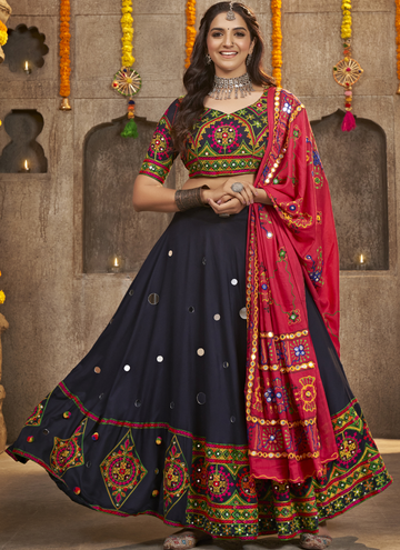 Black Thread Embroidered Viscose Rayon Traditional Lehenga Choli